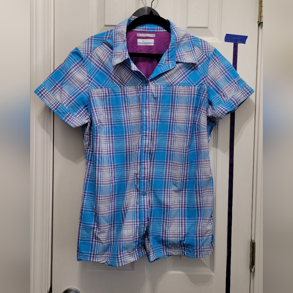 Columbia Blue Plaid Short-Sleeve Button-Down Shirt